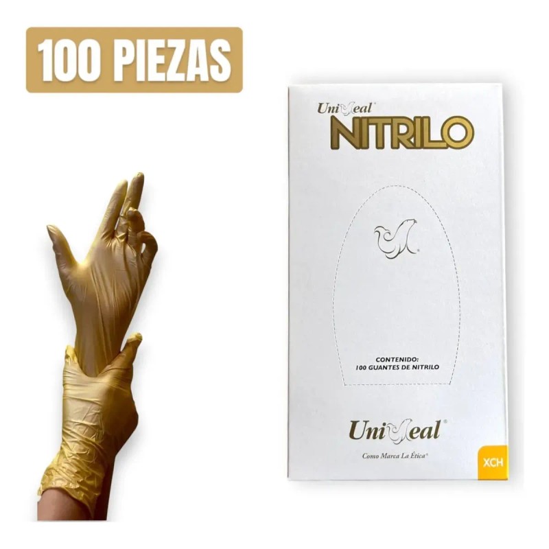 Guantes Nitrilo Metálicos Dorado Uniseal Sn Látex 100 Pzas