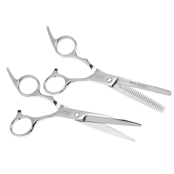 Akozon XK06-1 Professional Stainless Steel Hair Cutting Thinning Scissors Family Salon Hair Cutting Scissors Hairdresser Tool Set (White Screw 2-Piece Set