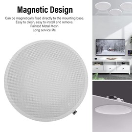 Generic Speaker Grille Cover, 2 Set Metal Mesh Round Speaker Grill Cover with 2 Mounting Bases, Magnetic Metal Mesh Speaker Grille Protective Case for Supermarket, Car, Home Speakers