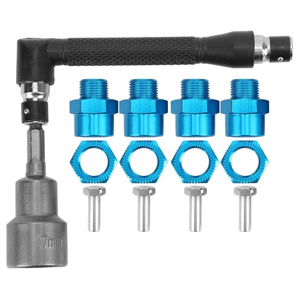 VGEBY Wheel Hex Hub Adapter, 12mm to 17mm Wheel Hex Hub Conversion Adapter Socket Spanner Set for 1/10 1/8 RC Cars(Blue) Model Car Accessories Model Toy