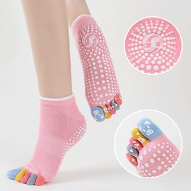 ZAKASA Non-Slip Women's Yoga Stopper Socks: Funny Toe Socks for Pilates, Dance, Hospital, Fitness, Sports, Colourful Adult Yoga Socks with Grip Rubber Soles, EU 36-43, 3 Pairs, Stains.