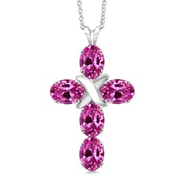 Gemstone Birthstone Cross Necklace | 925 Sterling Silver | Christian Gifts | Oval 6X4MM | Jesus Christian Religious Crucifix Jewelry Pendant Necklace for Women | With 18 Inch Silver Chain