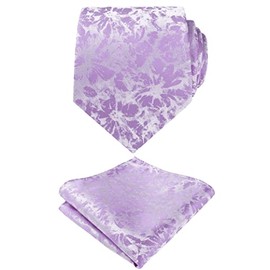 Alizeal Mens 8cm Floral Necktie with Hanky Classic Fashion Business Tie and Handkerchief Set, Lilac