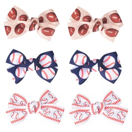 Rugby Baseball Hair Bows for Cheerleaders Hair Bows Clips for Girls Small Sports Themed Hair Barrettes Bows for Sports Lover Fan Team Player Cheerleading Hair Bows 3 Pack