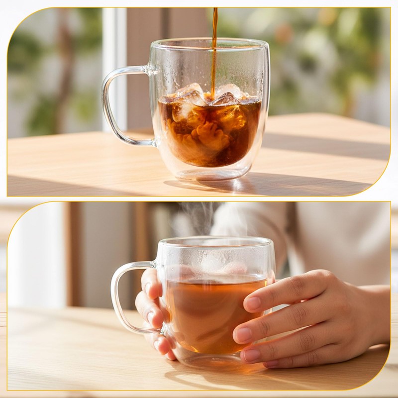 Patelai Glass Coffee Mugs Set of 6, 16 oz Clear