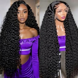 28 Inch Deep Wave Lace Front Wigs Human Hair 13x6 HD Transparent Lace Frontal Wigs Human Hair 200 Density Deep Curly Wig for Women Pre Plucked With Baby Hair