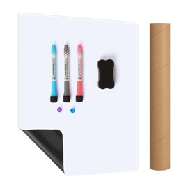 Magnetic White Board for Fridge – 1 Dry Erase Board with 3 Colour Whiteboard Pens & 1 Eraser – for Meal Planning, Notes, Shopping Lists, Kitchen & Office Notice - A4