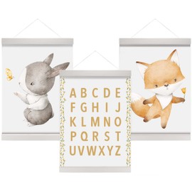 Olgs Wooden Picture Frame, Pack of 3, White Picture Rail for Wall Pictures, Posters, Photos Magnetic, A4, Poster Strip, Poster Rail, Wooden Frame, Clamping Strip (21 cm)