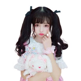 Cute Princess Ponytail Wig, Women's Point Wig, Long Curl, Twin-Tail Wig, Lolita, Curly Hair, Fluffy, 1 Piece Set, Extension, Ribbon Included
