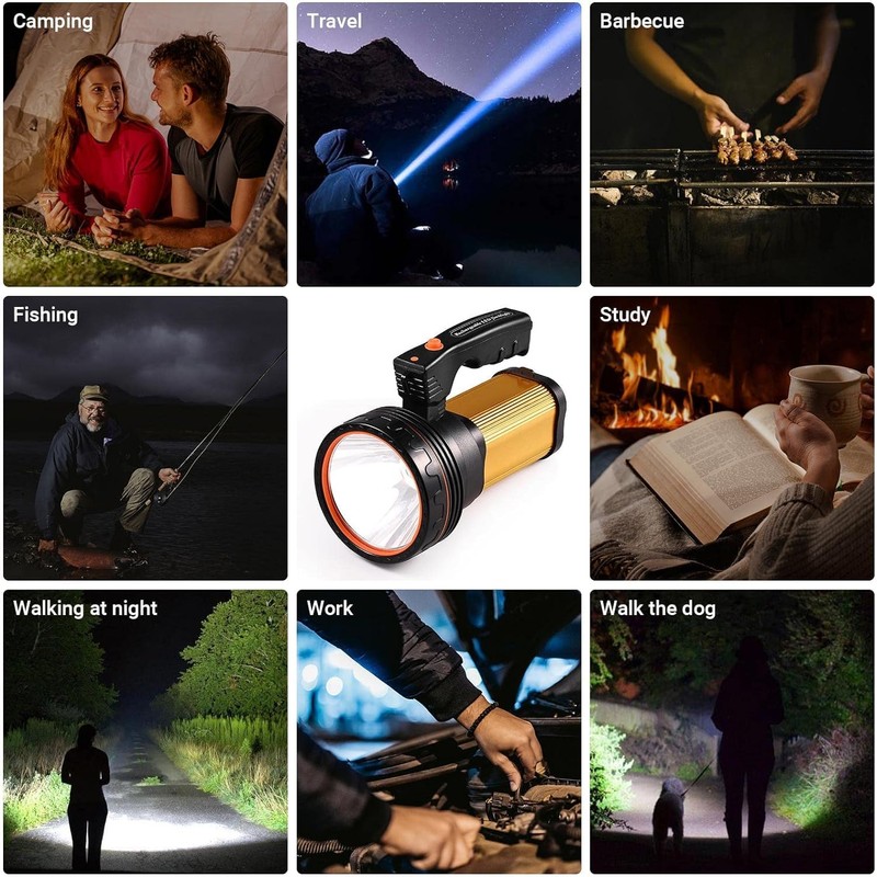 CSNDICE Flashlights High Lumens Rechargeable,Handheld Rechargeable Spotlight,IP65 Rechargeable Flashlights,Spotlight Flashlight