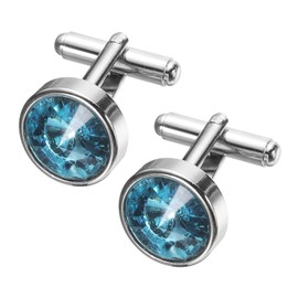 uxcell 2Pcs Crystal Cufflinks, Copper Round Cuff Links for Men Business Groom Wedding Party Birthday, Sky Blue
