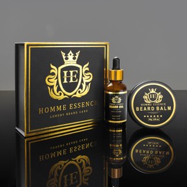 Homme Essence Luxury Beard Growth Kit - Includes Beard Oil & Balm - Natural Ingredients, Sandalwood Scent - Nourish, Condition, Soften Facial Hair