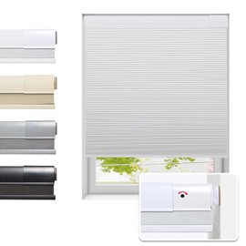 Tonature No Drill Cellular Shades for Indoor Windows, Thermal Insulating & Noise Reducing Honeycomb Blinds, Free Stop Cordless Blackout Shades, White, 45" W x 64" H
