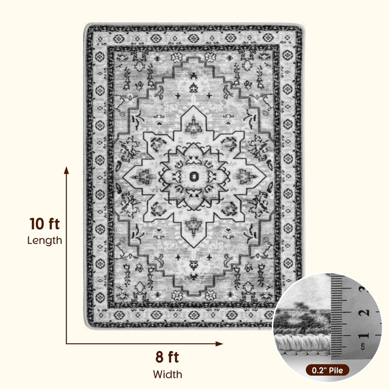 LBRO2M Boho Area Rug 8X10 Washable Rugs for Bedroom Low