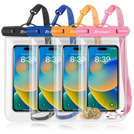 Rynapac 4Pack Large Waterproof Phone Pouch Bag - 8.5-inch Universal Size Orange
