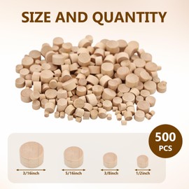 200PCS 4-Sizes Wood Plugs for Screw Holes Wood Plug, for Holes in Locking Hole Tube Furniture, Suitable for Furniture, Table and Chair Legs, Cabinet Reserved Holes, 3/16 in, 5/16 in, 3/8 in, 1/2 in