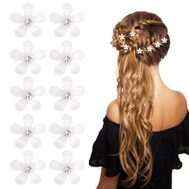 White Flower Hair Clip - Pack of 10 Flower Hair Clips, Kawaii Hair Clips Girls, Flower Hair Clip, Cute Small Hair Clips, Y2K Hair Accessory for Everyday Wedding Beach Party Flower Hair Clip