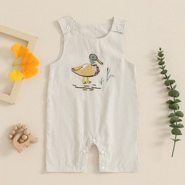 Ysfanwuxi Baby Duck Embroidery Romper Buttons Sleeveless Infant Onesie Bodysuits Overalls Baby Outfit Summer Farm Clothes (Apricot, 12-18 Months)
