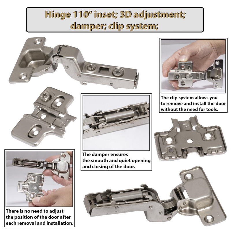 AERZETIX: 4 Invisible 110° Hinges with Shock Absorbing 3D Clip