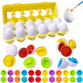 Meanju Toy Eggs, Pack of 12 Easter Montessori Eggs Toy for Children from 1 Year, Colour and Shapes, Sorting, Funny Egg Educational Toy, Egg Puzzle for Children, Boys, Girls