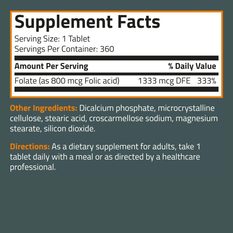 Bronson Ácido Fólico 800 Mcg Apoyo Prenatal 360 Tabletas