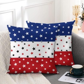 4th of July Pillow Covers 20x20 Inch Memorial Day Patriotic Outdoor Decorative Throw Pillows for Couch, Red Blue White Star Pillowcase American Flag Linen Cushion Cover for Home Couch, Set of 2