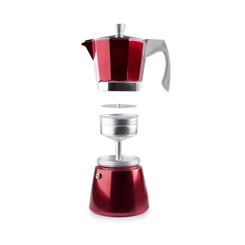 Cafetera Italiana Express Evva Aluminio Rojo 6 Tazas Ibili