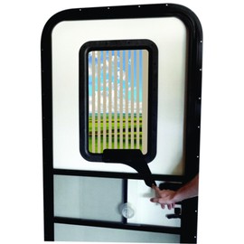 RV Door Window CloZures Shade, Controls Sun Glare, Privacy, and Outside View by Moving fingertip Lever, Without Opening Screen Door. Kit Includes Tinted Glass to Replace Frosted Glass. (Beige)