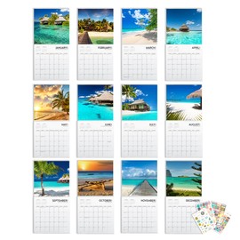 Beaches Calendar 2025 and Sticker Pack, Large 12 x 24 inch, Beaches Wall Calendar with Sticker Set, Beautiful Beaches