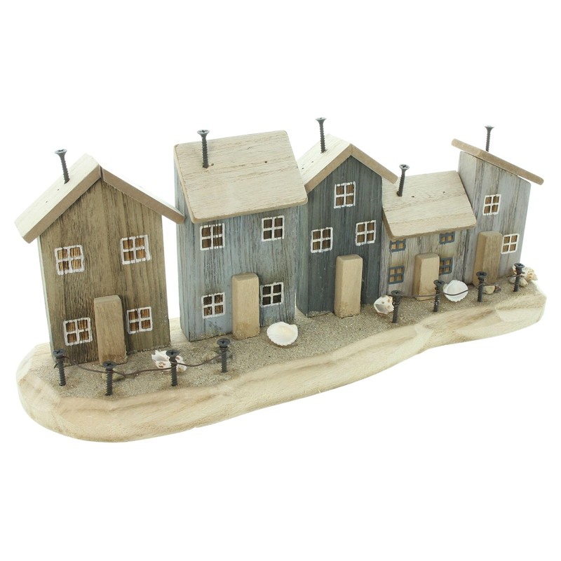 FRANK FLECHTWAREN Decorative Houses Beach Promenade, Wood, Metal Nails, Shells,