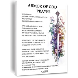 Armor of God Canvas Wall Art Christian Spiritual Warfare Prayer Wall Art,Victorious Christian Living Quotes Painting Artwork Wall Decor For Home Office Framed 12 * 18 inch