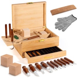 17-in-1 Wood Carving Kit - Wood Carving Tools Set -Wood Carving Knife Set, Whittling Knives Kit, Woodworking Kit Wood Carving Tools Set with Large Wood Boxes for Crafts (Brown)