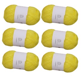 6 Skeins Scrubby Sparkle Yarn, Glass Silk Fluffy Polyester Scrubbie Shiny Yarn for Crocheting Knitting Dishcloths Washcloths DIY 300g (Lemon Yellow, L)