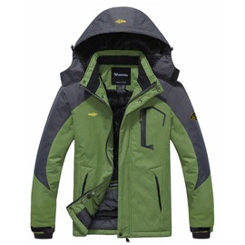 wantdo Men's Waterproof Ski Jacket Big and Tall Snowboarding Coat Grass Green 2XL