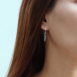 Boma Jewelry Sterling Silver Bohemian Tribal Feather Drop Pull Through Hoop Earrings