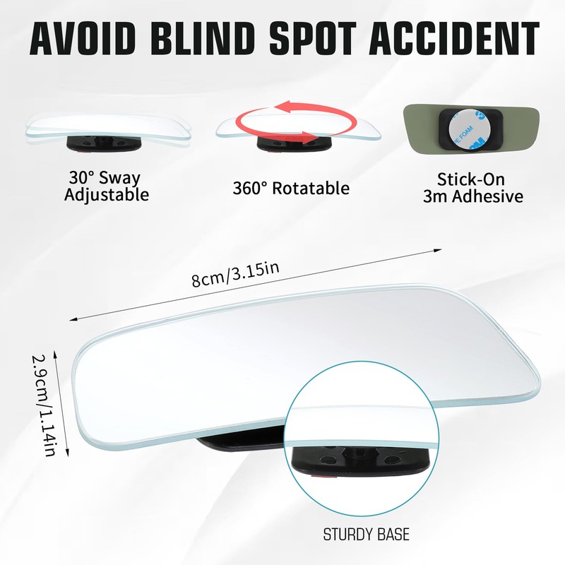 2 Pcs Frameless Blind Spot Mirrors, Universal Rear, Wide Angle