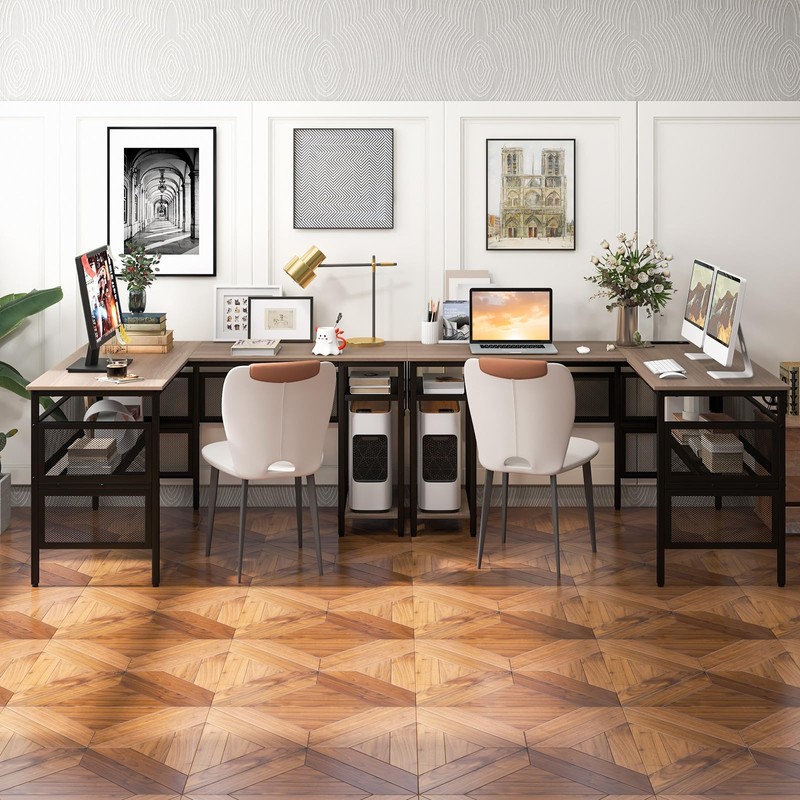 COSTWAY L Shaped Desk with Charging Station, 55” Reversible Corner