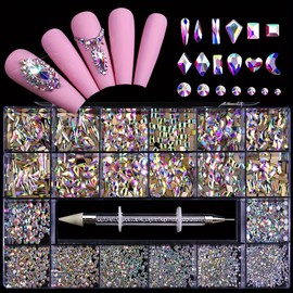 Rhinestones Mix 21 Styles (Special-Shaped Diamonds+Flat-Bottomed) Flatback Rhinestone Crystals 3D Decorations Flat Back Stones Gems Set,Drill Pen