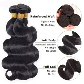 Human Hair Brazilian Hair 3 Bundles 100% Brazilian Remy Human Hair Extension Brazilian Hair Body Wave Human Hair Bundles Natural Black Colour 16 18 20 Inches Total 300 g