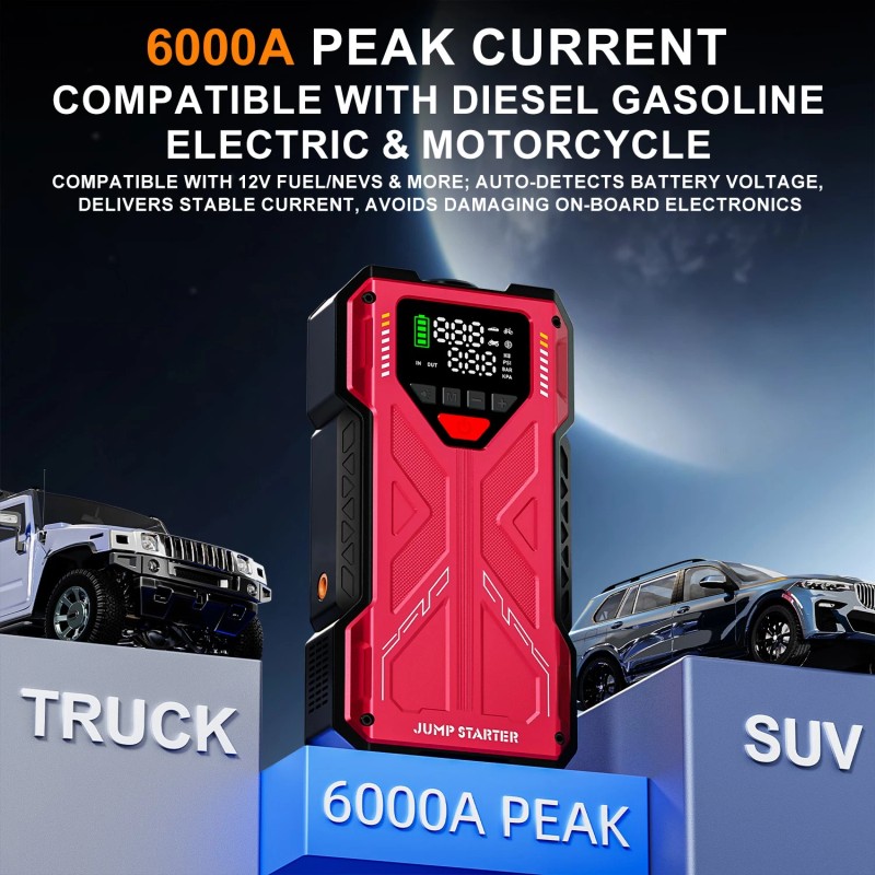 Featou 6000A Car Jump Starter with Air Compressor Combo Portable