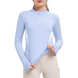 FitsT4 Sports Girls Long Sleeves Shirts Thumbhole English Horse Riding Shirt UPF50 Quick Dry Kids Equestrain Half Zip Jacket Blue Small