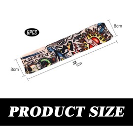 Set of 6 Fake Tattoos, Tattoo Sleeves for Men, Men's Set, Sleeve Children Outdoor UV Protection, Fake Sun Cream Arm Warmers, Arm Stockings, Temporary Tattoo for Rock Star Costume, Carnival, Fancy