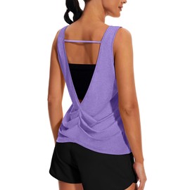 addigi Yoga Tops for Women Open Back Workout Tank Tops Sleeveless Running Top Athletic Gym Moisture Wicking Quick Dry Shirts Violet Large