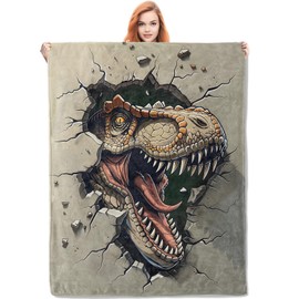 VANZEV Gray Fierce Dinosaur Flannel Blanket, Dinosaur Gifts,Prehistoric Blanket for Women Boys Adults, Soft Lightweight Dinosaur Throw Blankets for Bed Home Decor 50" x 60"