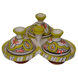 Handmade Salt & Pepper Pinch Triple Tagine Set Spice Holder With Lids Environmentally Friendly