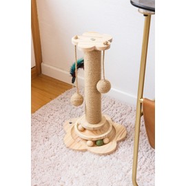 Petal Shaped Solid Wood cat Toy with Catnip Ball, Teaser Stick, Teaser Ball, cat Scratching Post.