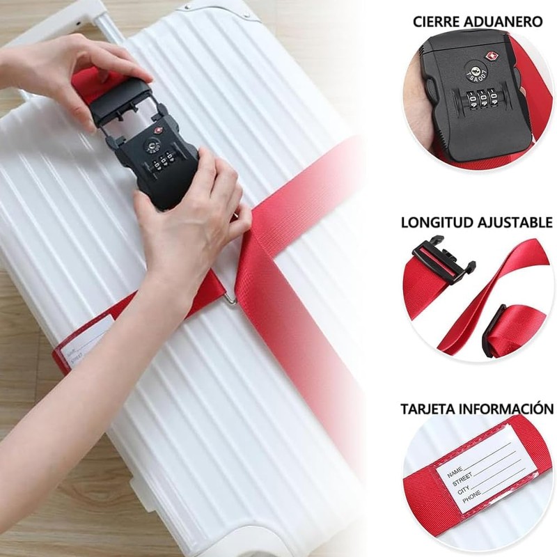 Correas de Equipaje TSA Aprobados Maleta Cinturón 4m Ajustables