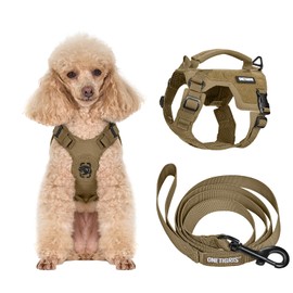 OneTigris Dog Harness Small Dogs with Lead, Mini Trooper Puppy Harness with Control Handle and 2 Towing Positions for Small Dogs, Brown XXXS