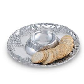 Arthur Court Designs Metal Grape Chip and Dip Platter in Grape Pattern Sand Casted in Aluminum with Artisan Quality Hand Polished Designer Tarnish-Free 14 inch Diameter