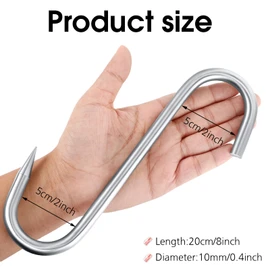 8 Pcs Meat Hook 8 Inch 10 mm Stainless Steel Hanging Meat Hook Butcher Hooks Processing S Shaped Beef Equipment Heavy Duty Beef Hanging Holder Flesh Hangers for Beef Sausage Fish Turkey Chicken Ribs